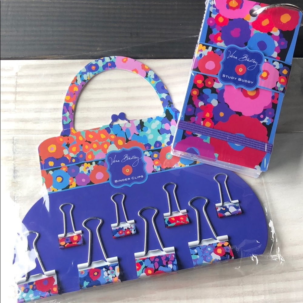 2pc SET VERA BRADLEY INDEX CARDS & 8 BINDER CLIPS